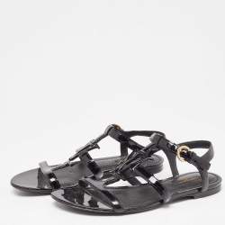 Pre Owned Louis Vuitton Black Patent Leather Paradiso Flat Sandals Size 38