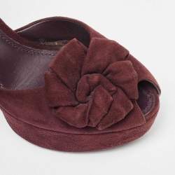 Louis Vuitton Burgundy/Black Suede Flower Peep Toe Platform Ankle Strap Sandals Size 37.5