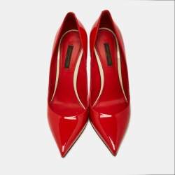 Pre Owned Louis Vuitton Red Patent Leather Eyeline Pointed Toe Pumps Size 37