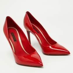 Pre Owned Louis Vuitton Red Patent Leather Eyeline Pointed Toe Pumps Size 37