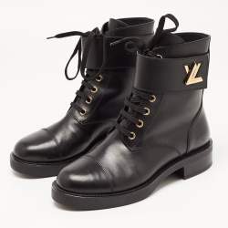 مملوكة مسبقًا Louis Vuitton Black Leather Lace Up Ankle Boots Size 37