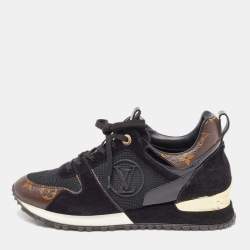 Louis Vuitton Black/Brown Monogram Canvas, Suede and Mesh Run Away Low Top Sneakers Size 37.5