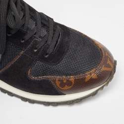 Louis Vuitton Black/Brown Monogram Canvas, Suede and Mesh Run Away Low Top Sneakers Size 37.5