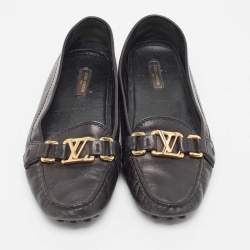 Louis Vuitton Black Leather Oxford Loafers Size 37.5