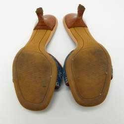 Louis Vuitton Blue/Beige Monogram Denim Bow Slide Sandals Size 37.5