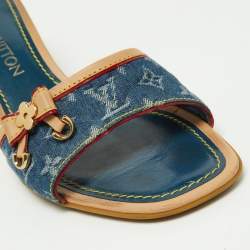 Louis Vuitton Blue/Beige Monogram Denim Bow Slide Sandals Size 37.5
