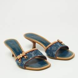 Louis Vuitton Blue/Beige Monogram Denim Bow Slide Sandals Size 37.5