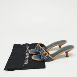 Louis Vuitton Blue/Beige Monogram Denim Bow Slide Sandals Size 37.5