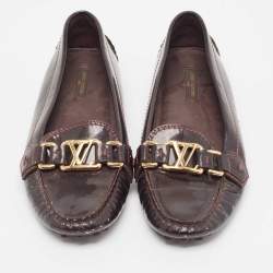 Louis Vuitton Burgundy Patent Leather Oxford Loafers Size 36