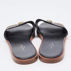 Louis Vuitton Brown Canvas Lock It Flat Slides Size 36 