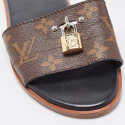 Louis Vuitton Brown Canvas Lock It Flat Slides Size 36 