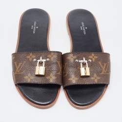 Louis Vuitton Brown Canvas Lock It Flat Slides Size 36 