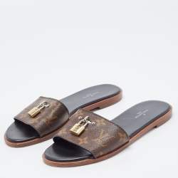Louis Vuitton Brown Canvas Lock It Flat Slides Size 36 
