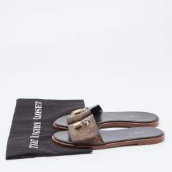 Louis Vuitton Brown Canvas Lock It Flat Slides Size 36 