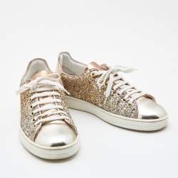 Louis Vuitton Two Tone Leather and Coarse Glitter Frontrow Sneakers Size 35