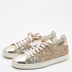 Louis Vuitton Two Tone Leather and Coarse Glitter Frontrow Sneakers Size 35