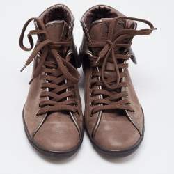 Pre Owned Louis Vuitton Brown Monogram Canvas and Nubuck Leather Brea Sneakers Size 38.5