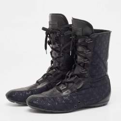 Louis Vuitton Black/Blue Velvet and Leather High Top Sneakers Size 38