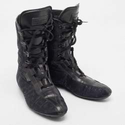 Louis Vuitton Black/Blue Velvet and Leather High Top Sneakers Size 38