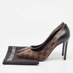 مملوكة مسبقًا Louis Vuitton Black Damier Ebene Canvas Chérie Pumps Size 38.5