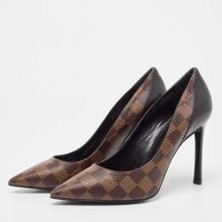 مملوكة مسبقًا Louis Vuitton Black Damier Ebene Canvas Chérie Pumps Size 38.5