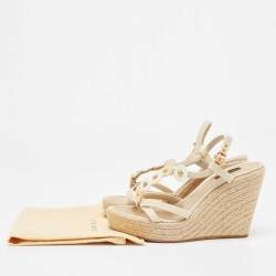 Louis Vuitton Cream Canvas Wedge Espadrilles Sandals Size 39.5