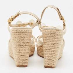 Louis Vuitton Cream Canvas Wedge Espadrilles Sandals Size 39.5