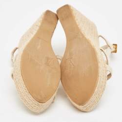 Louis Vuitton Cream Canvas Wedge Espadrilles Sandals Size 39.5