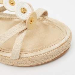 Louis Vuitton Cream Canvas Wedge Espadrilles Sandals Size 39.5