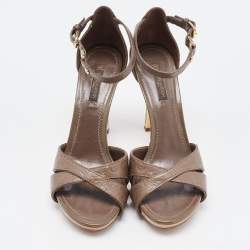 Louis Vuitton Brown Leather Ankle Strap Sandals Size 38
