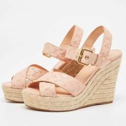 Louis Vuitton Beige Monogram Denim Formentera Espadrilles Wedge Sandals Size 38