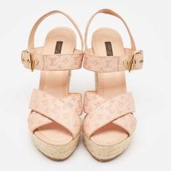Louis Vuitton Beige Monogram Denim Formentera Espadrilles Wedge Sandals Size 38