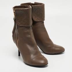 Pre Owned Louis Vuitton Brown Leather Ankle  Boots Size 38