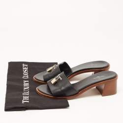 Louis Vuitton Black Leather Lock It  Sandals Size 37