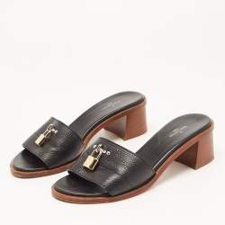 Louis Vuitton Black Leather Lock It  Sandals Size 37