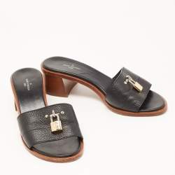 Louis Vuitton Black Leather Lock It  Sandals Size 37