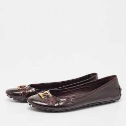 Pre Owned Louis Vuitton Burgundy Patent Leather Oxford Ballet Flats Size 37.5