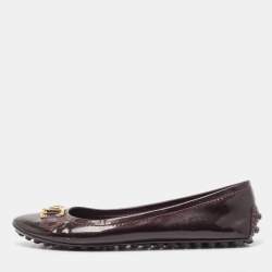 Pre Owned Louis Vuitton Burgundy Patent Leather Oxford Ballet Flats Size 37.5