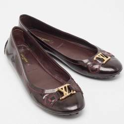 Pre Owned Louis Vuitton Burgundy Patent Leather Oxford Ballet Flats Size 37.5