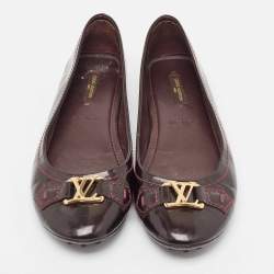 Pre Owned Louis Vuitton Burgundy Patent Leather Oxford Ballet Flats Size 37.5