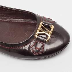 Pre Owned Louis Vuitton Burgundy Patent Leather Oxford Ballet Flats Size 37.5