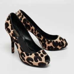 Louis Vuitton Tricolor Leopard Print Calf Hair Oh Really! Peep Toe Pumps Size 38