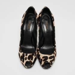 Louis Vuitton Tricolor Leopard Print Calf Hair Oh Really! Peep Toe Pumps Size 38