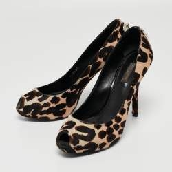 Louis Vuitton Tricolor Leopard Print Calf Hair Oh Really! Peep Toe Pumps Size 38