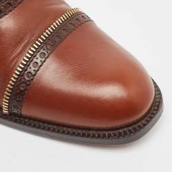 Pre Owned Louis Vuitton Brown Brogue Leather Zip Trim Slip On Oxfords Size 38.5