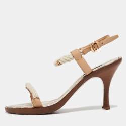 مملوكة مسبقًا Louis Vuitton White/Beige Rope and Leather Ankle Strap Sandals Size 39