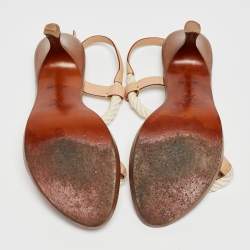 مملوكة مسبقًا Louis Vuitton White/Beige Rope and Leather Ankle Strap Sandals Size 39