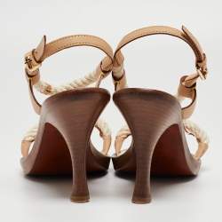 مملوكة مسبقًا Louis Vuitton White/Beige Rope and Leather Ankle Strap Sandals Size 39