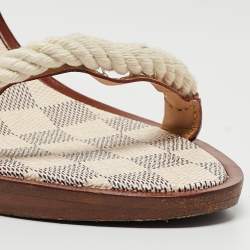 مملوكة مسبقًا Louis Vuitton White/Beige Rope and Leather Ankle Strap Sandals Size 39