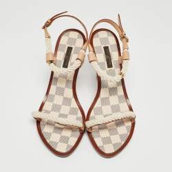 مملوكة مسبقًا Louis Vuitton White/Beige Rope and Leather Ankle Strap Sandals Size 39